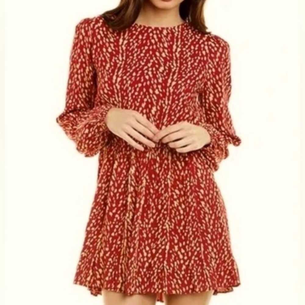 NWT XIX Palms Button Back Long Sleeve Red Dress